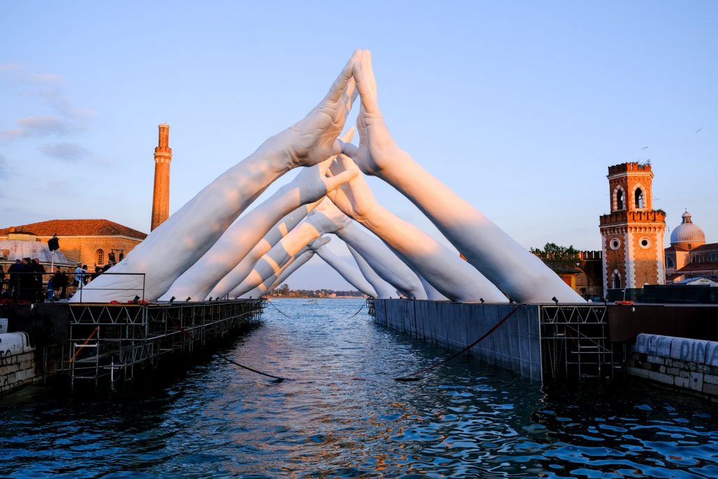"Builidng Bridges" commission by Lorenzo Quinn, Venice.